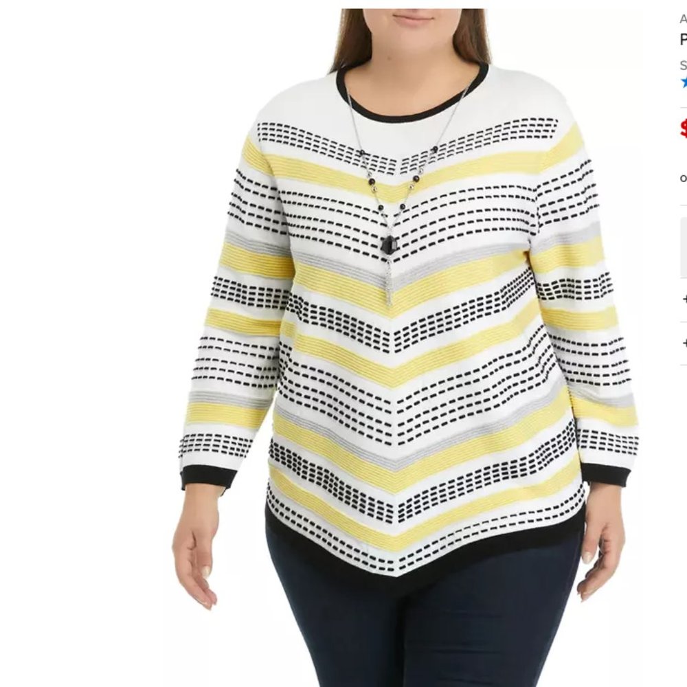 Alfred Dunner Long Sleeve Textured Stripe Chevron Sweater Asymmetrical 2X